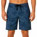 Bañador bermuda hombre talla L de tejido azul marino con estampado tropical y cordón ajustable