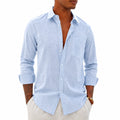 Camisa de hombre talla M azul claro de tejido con apariencia de lino manga larga estilo casual