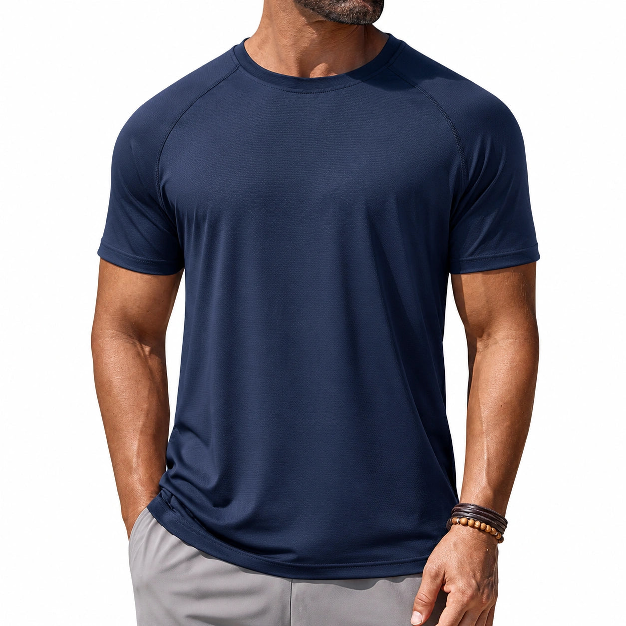 Camiseta deportiva para hombre talla L de tejido sintético azul marino de manga corta