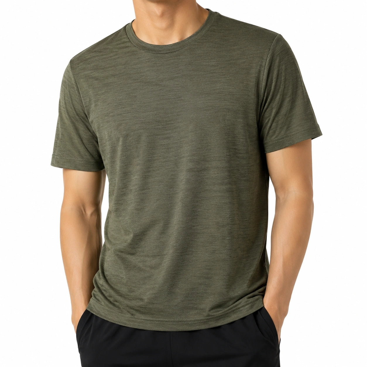 Camiseta de manga corta talla L de tejido de punto verde caqui estilo básico para hombre
