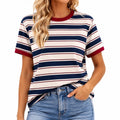 Camiseta de mujer talla S de tejido a rayas azul marino blanco y rojo de manga corta estilo casual