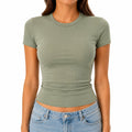Camiseta de mujer talla M de punto verde salvia ajustada de manga corta