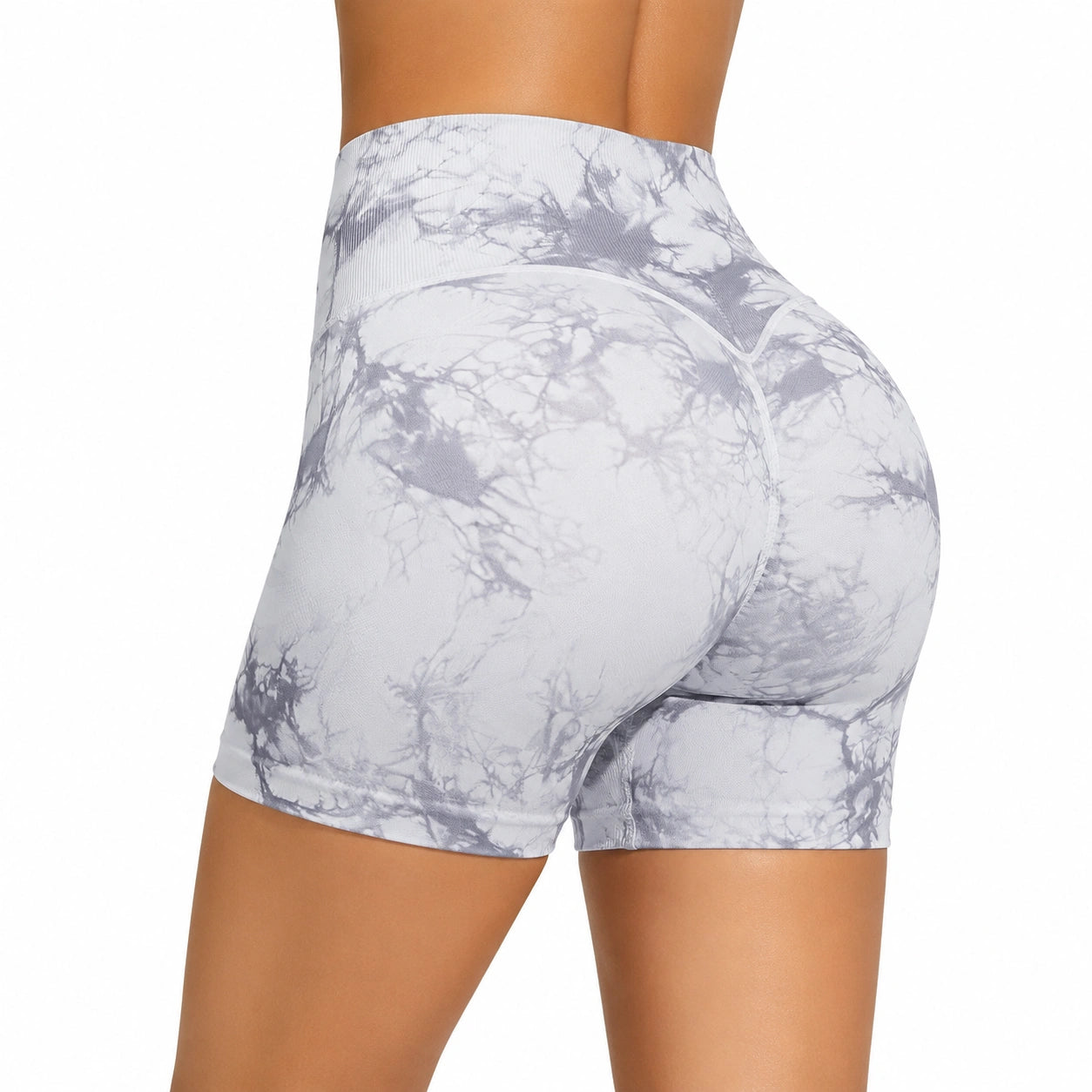 Short moldeador S de tejido elástico gris y blanco de tiro alto