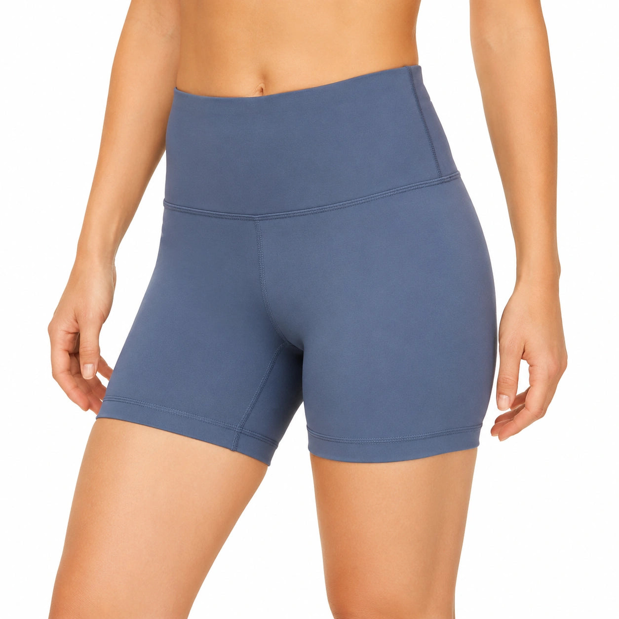 Pantalón corto deportivo talla S de tejido elástico azul con cintura alta