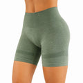 Pantalones cortos deportivos M de tejido elástico verde salvia de cintura alta sin costuras
