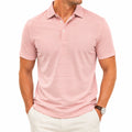 Polo de hombre talla M de tejido rosa/blanco a rayas de manga corta