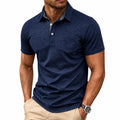 Polo de hombre talla M azul marino de tejido texturizado con bolsillo - manga corta