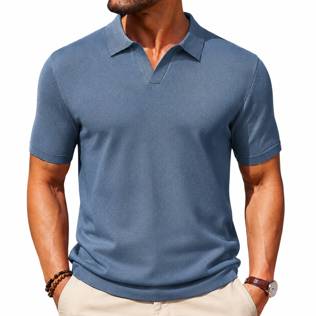 Polo de hombre talla L azul de punto de manga corta estilo casual