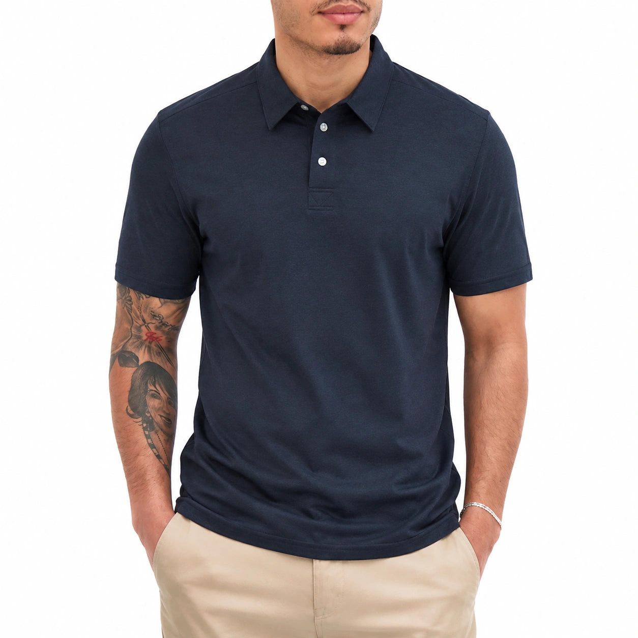 Polo de hombre talla L de tejido azul marino de manga corta estilo clásico