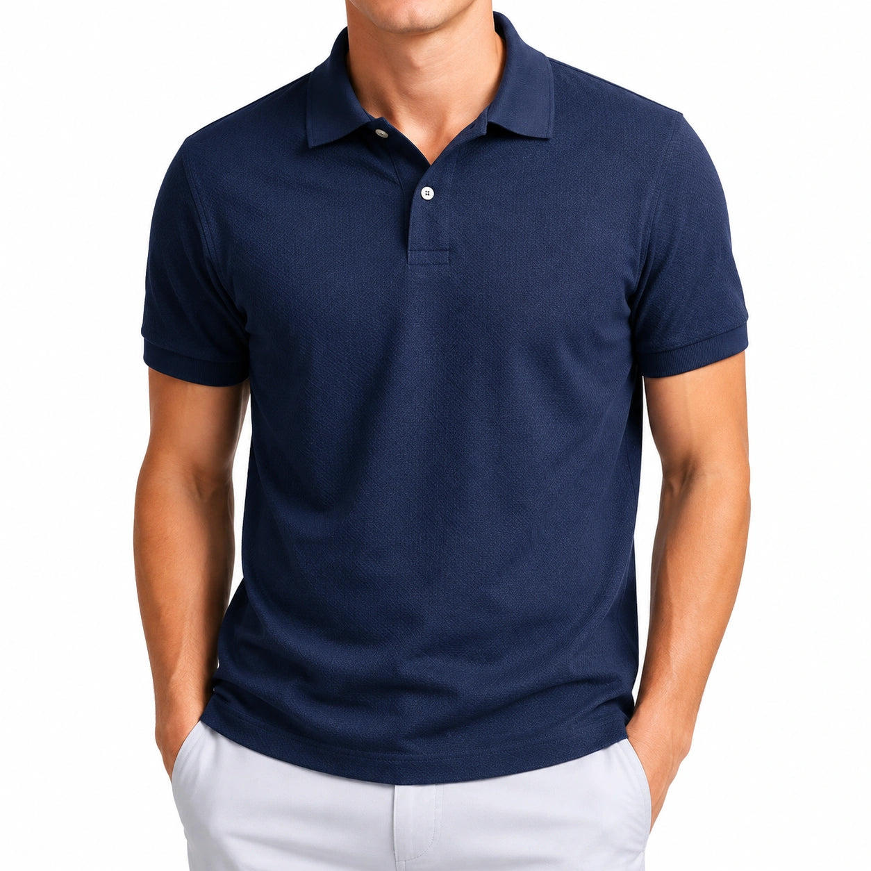 Polo de hombre talla L azul marino de tejido de punto de manga corta estilo clásico