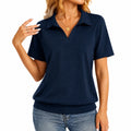 Polo de mujer talla S en tejido de punto azul marino de manga corta estilo casual