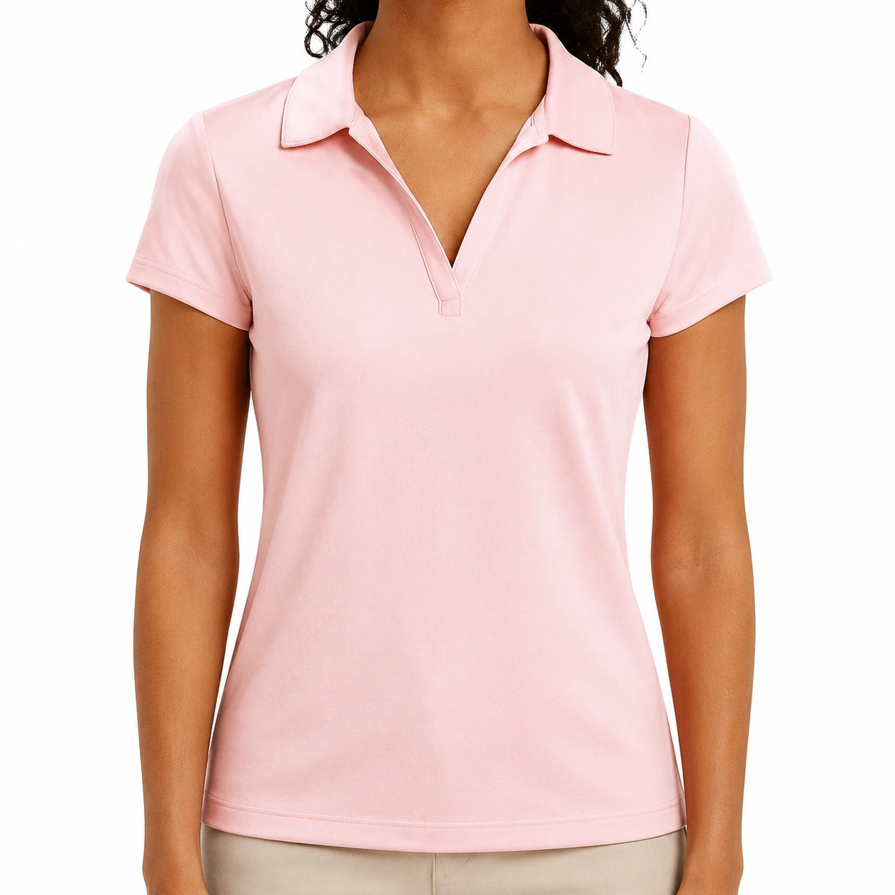 Polo de mujer talla S de tejido liso rosa de manga corta estilo casual