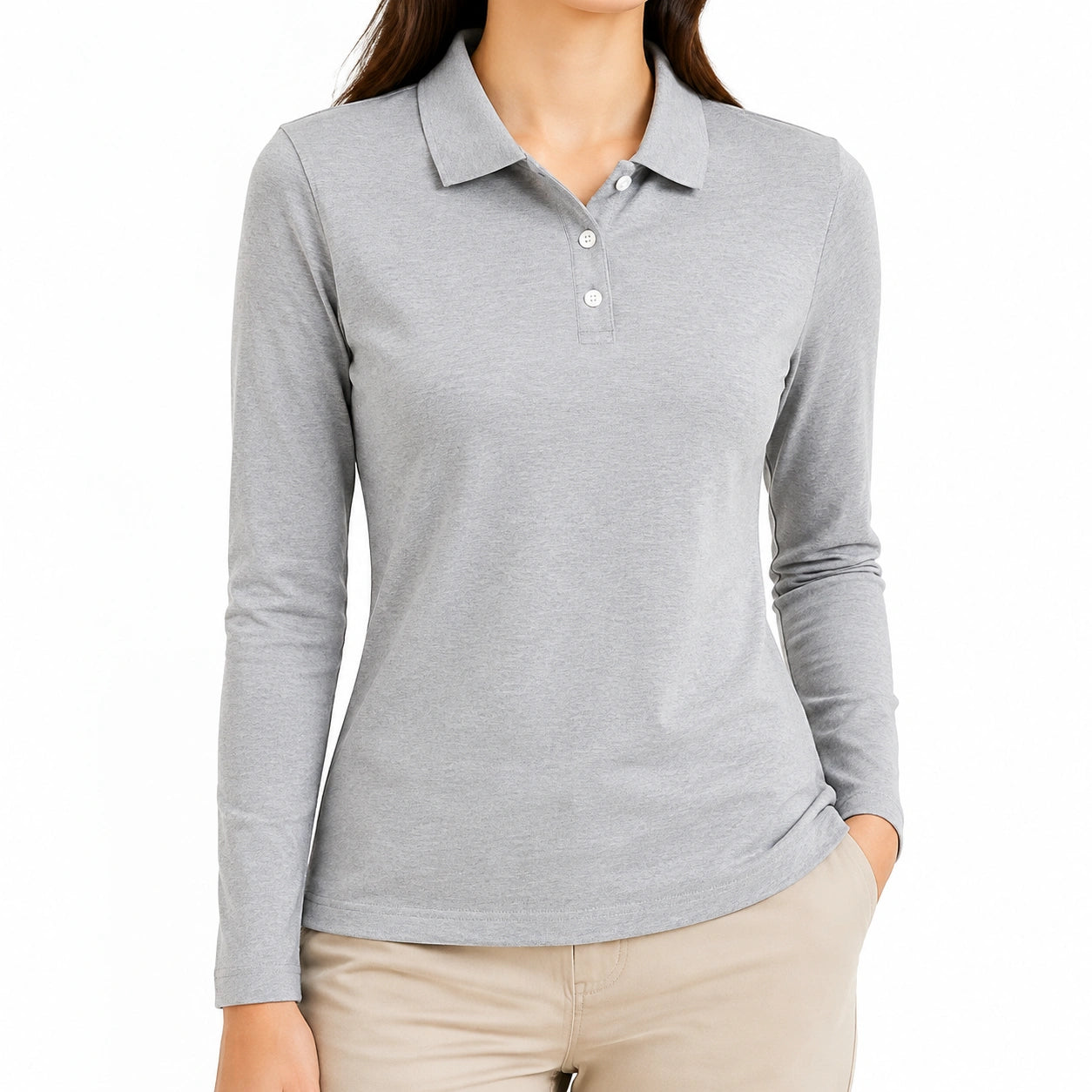 Polo de mujer talla S de manga larga gris de punto estilo casual