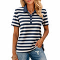 Polo de mujer talla M de manga corta azul marino y blanco a rayas con cuello